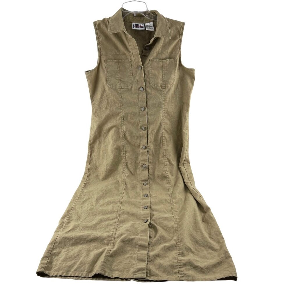 Bill Blass Jeans Vintage‎ Women's Sleeveless Khaki Button-Front Dress Size Med